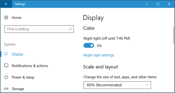 Windows 10 Nightlight